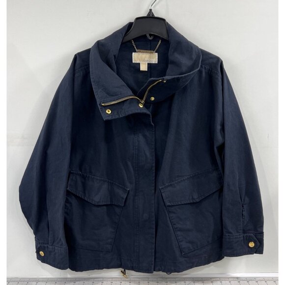 Michael Kors Women's Navy Cotton Jacket Sz. M P-Coat Detroit Jacket - Picture 1 of 12